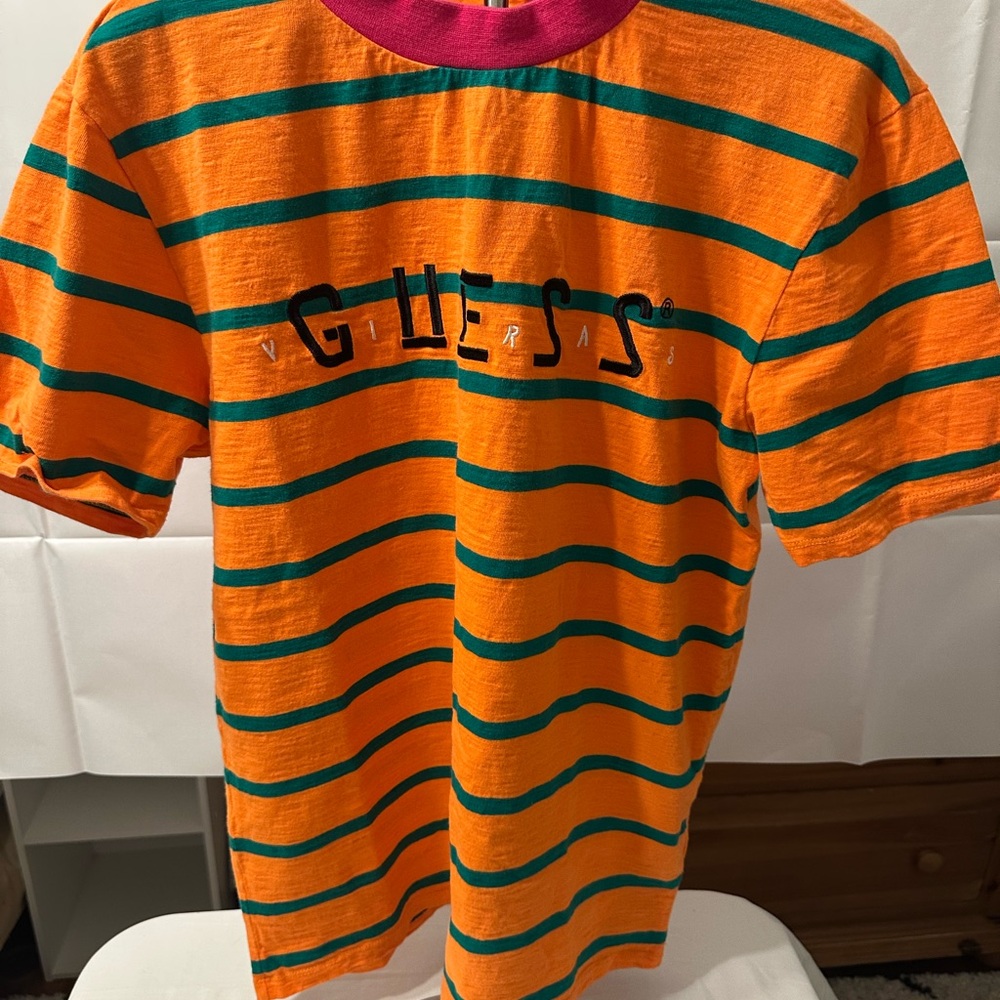 Guess  Orange and Green Striped Tee vibras by J Balvin